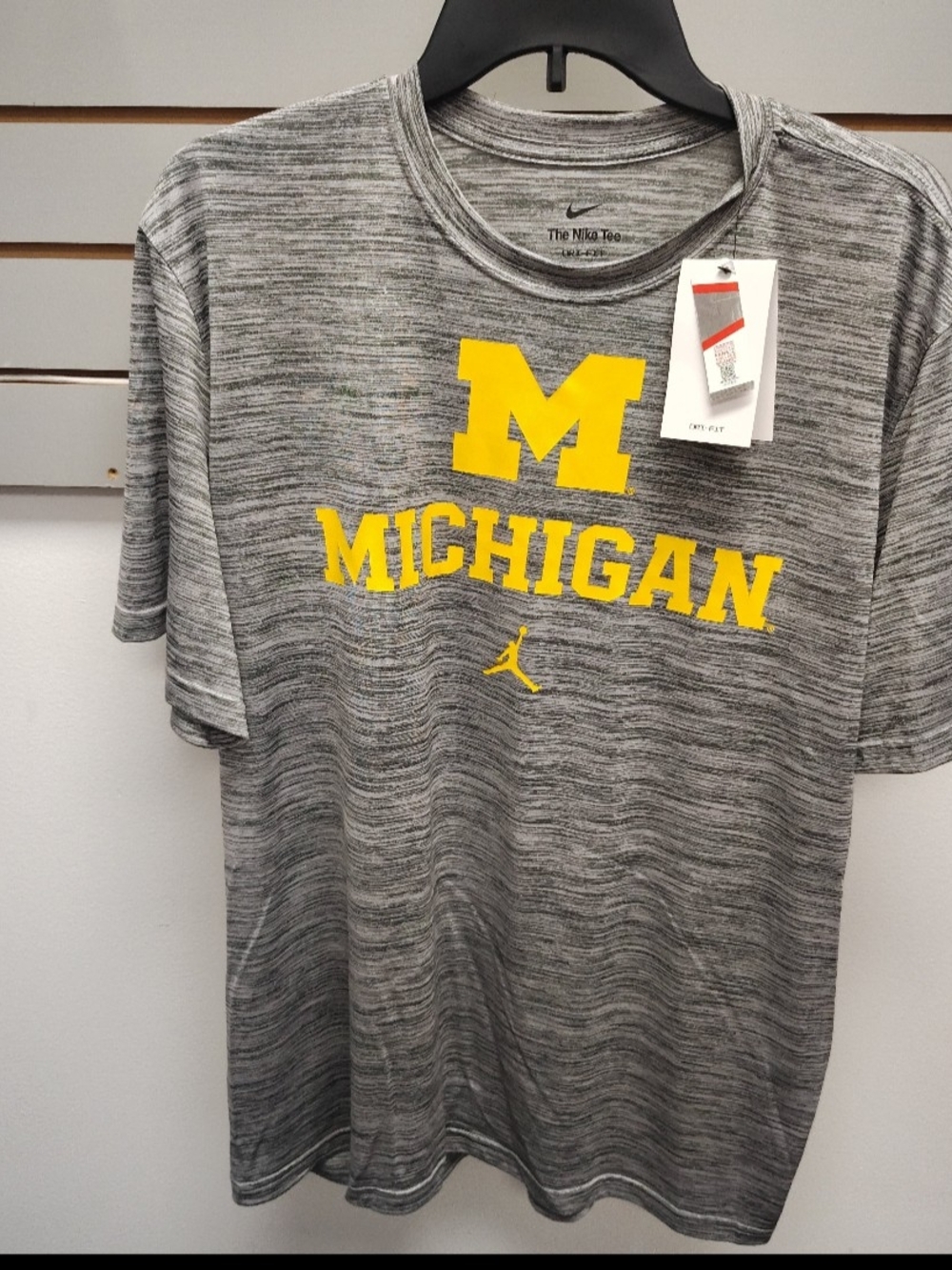 Nike Gray Heather Michigan Logo Short Sleeve Tee with Yellow Print